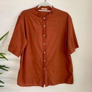 Italian Linen Button Up Blouse with Ruffle Design